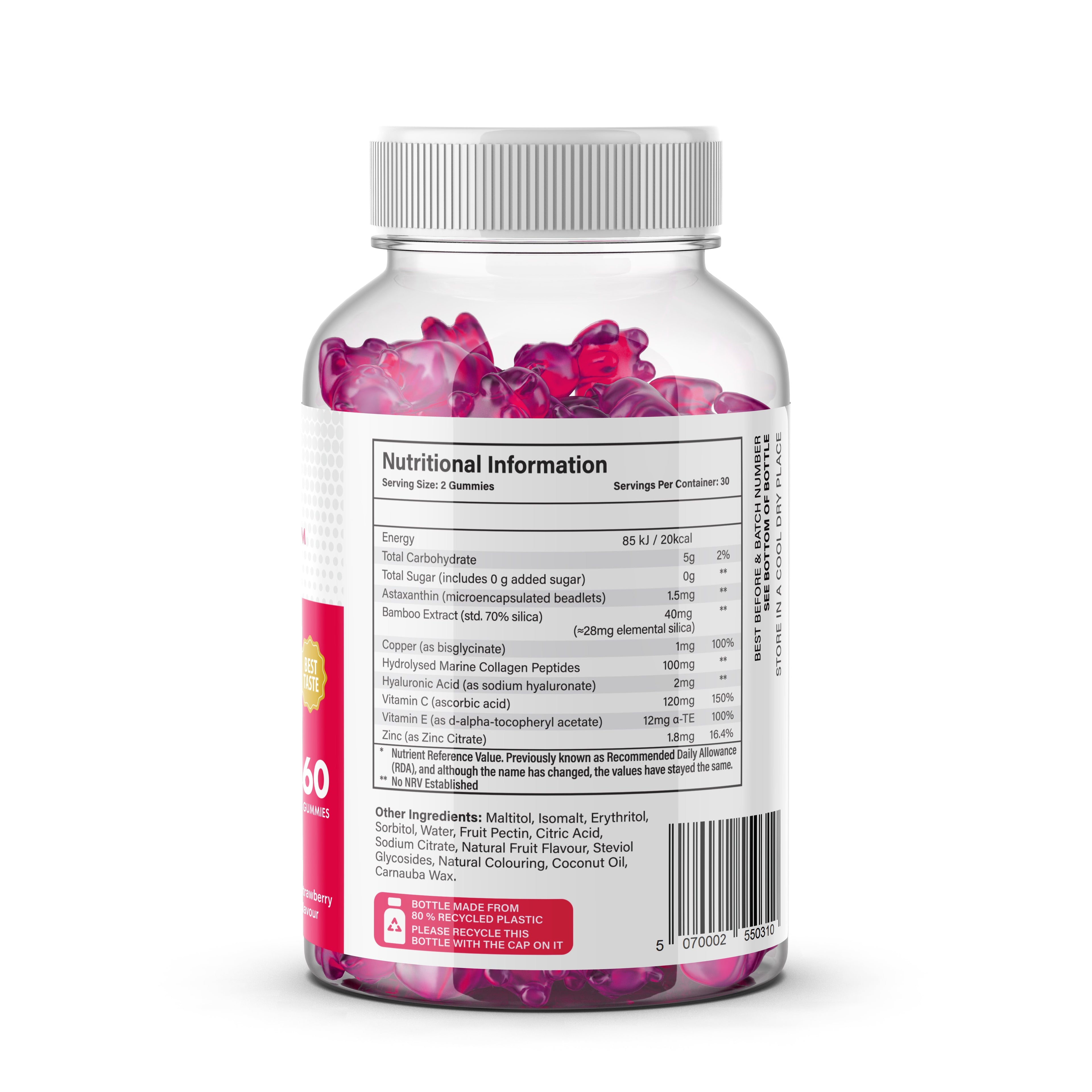 Collagen Gummies with Astaxanthin & Zinc - Sugar-Free, Halal, Skin Support, UK