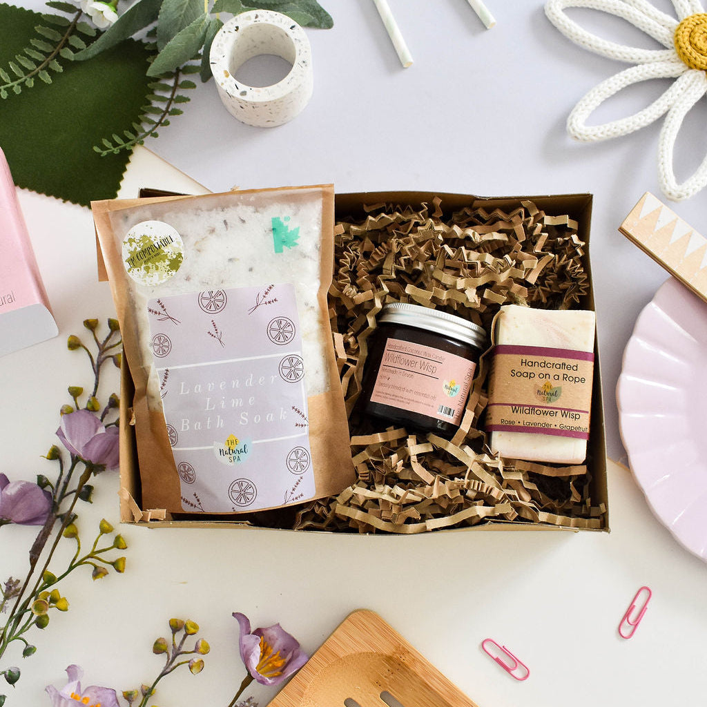 Wildflower Wisp At Home Spa Set | Natural Relaxation Gift | Bath & Body Care Kit | Vegan, Plastic-Free Self-Care