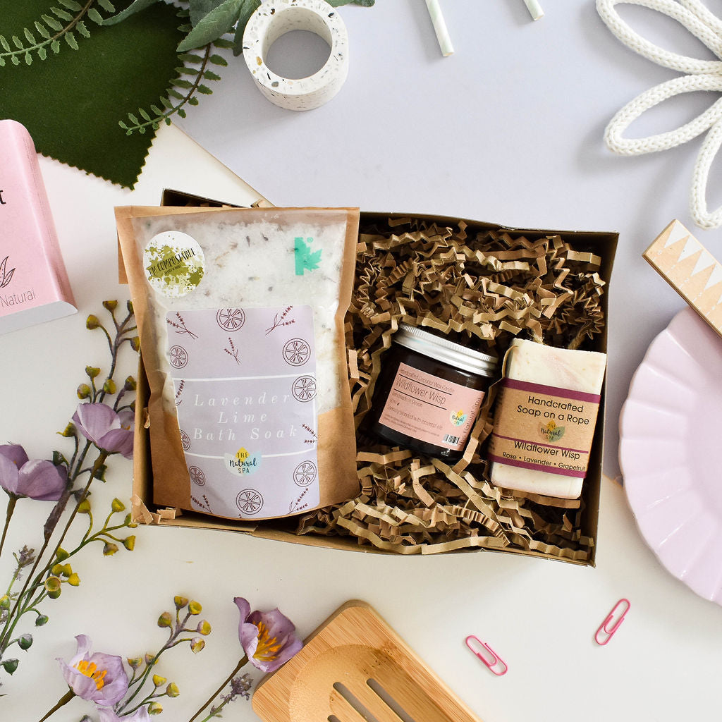 Wildflower Wisp At Home Spa Set | Natural Relaxation Gift | Bath & Body Care Kit | Vegan, Plastic-Free Self-Care