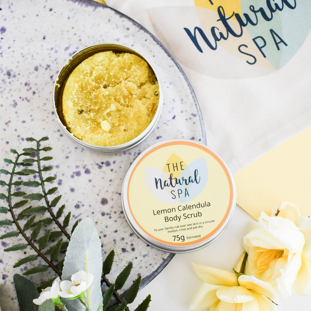 Lemon Calendula Body Scrub | Natural Exfoliating Sugar Scrub for Smooth, Glowing Skin | Vegan, Plastic-Free Skincare | 3 Size Options