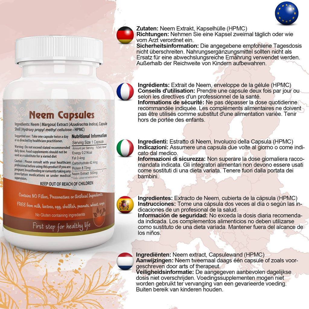 Aushadh Neem Capsules (Margosa) Skin & Immune Wellness Support - Vegan, Gluten Free, Non-GMO, 60 Capsules