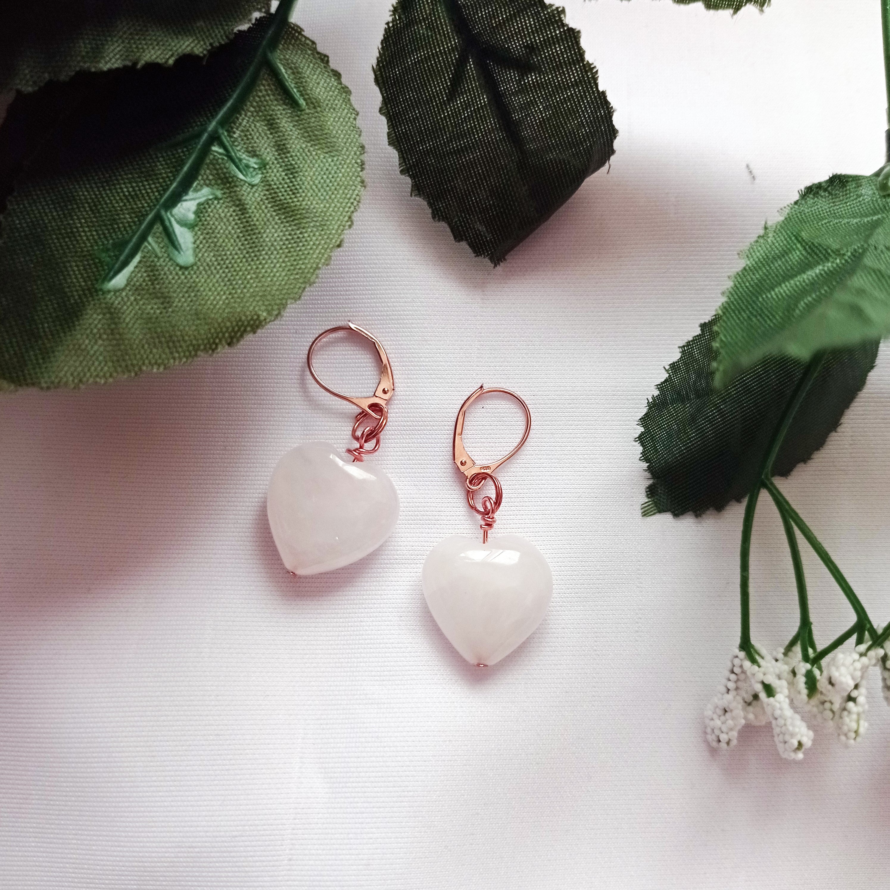 Rose Quartz Rose Gold Vermeil Earrings, Heart Gemstone Earrings, Bloom Collection | by nlanlaVictory
