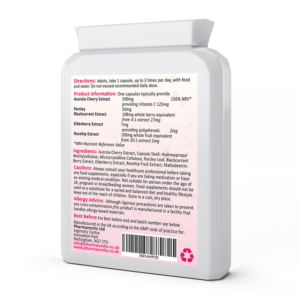 Natural Food Vitamin C 60 Capsules - Immune Support & Fatigue Reduction