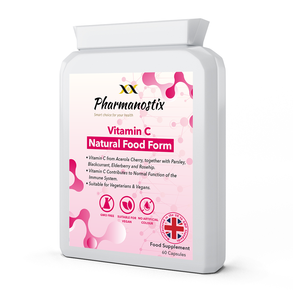 Natural Food Vitamin C 60 Capsules - Immune Support & Fatigue Reduction