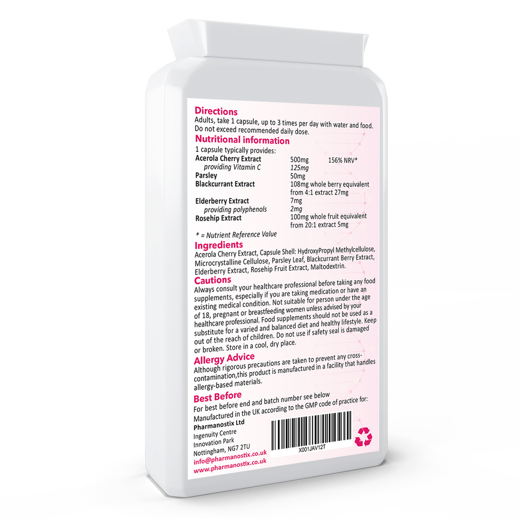 Natural Food Vitamin C 60 Capsules - Immune Support & Fatigue Reduction