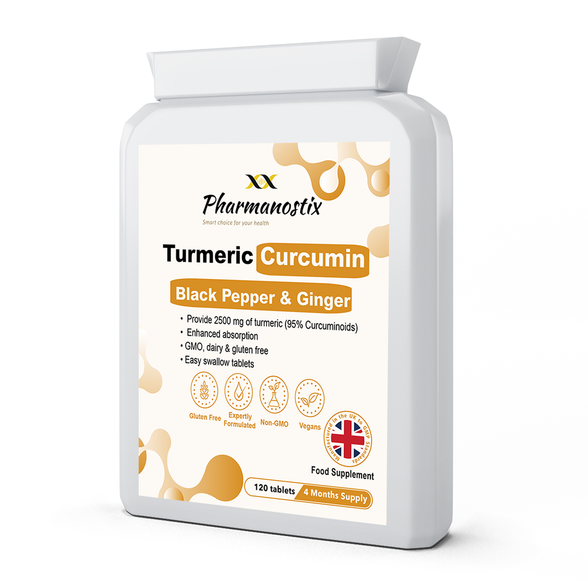 Turmeric 2500mg with Black Pepper & Ginger, Curcumin 95%, 120 Vegan Tablet