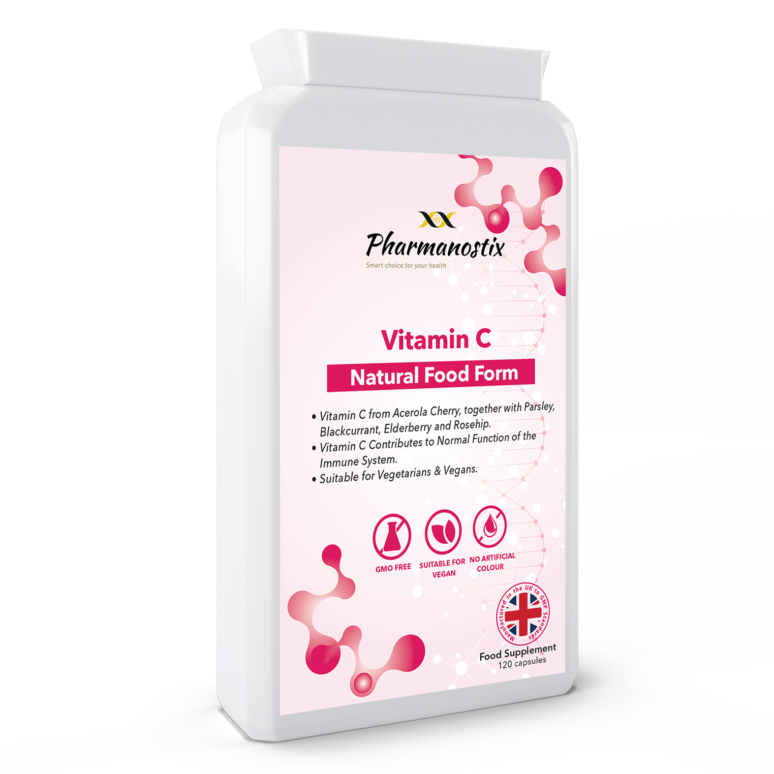 Natural Food Vitamin C 60 Capsules - Immune Support & Fatigue Reduction