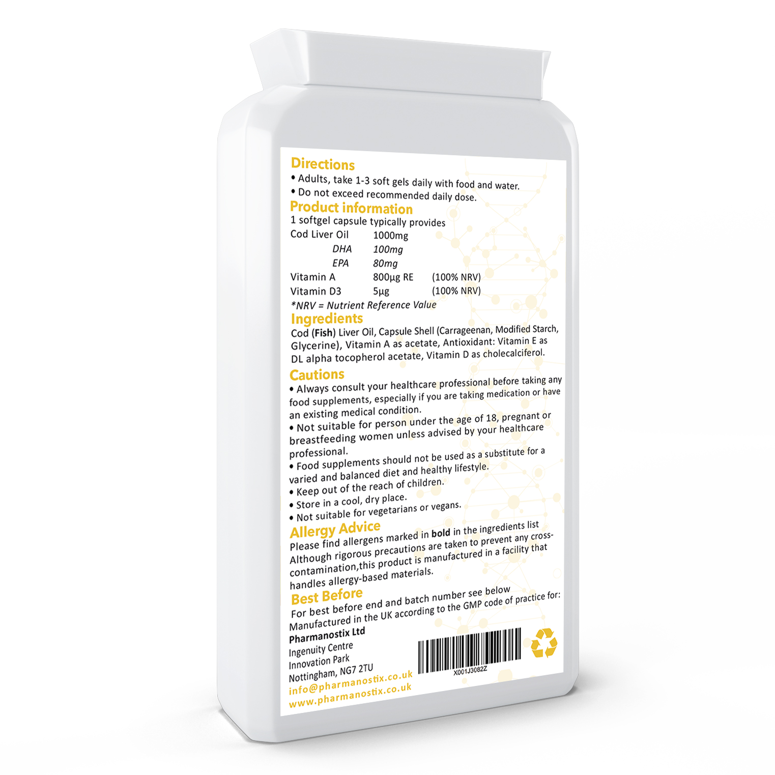 Cod Liver Oil Supplement (1000mg) - 90 Soft Gel Capsules