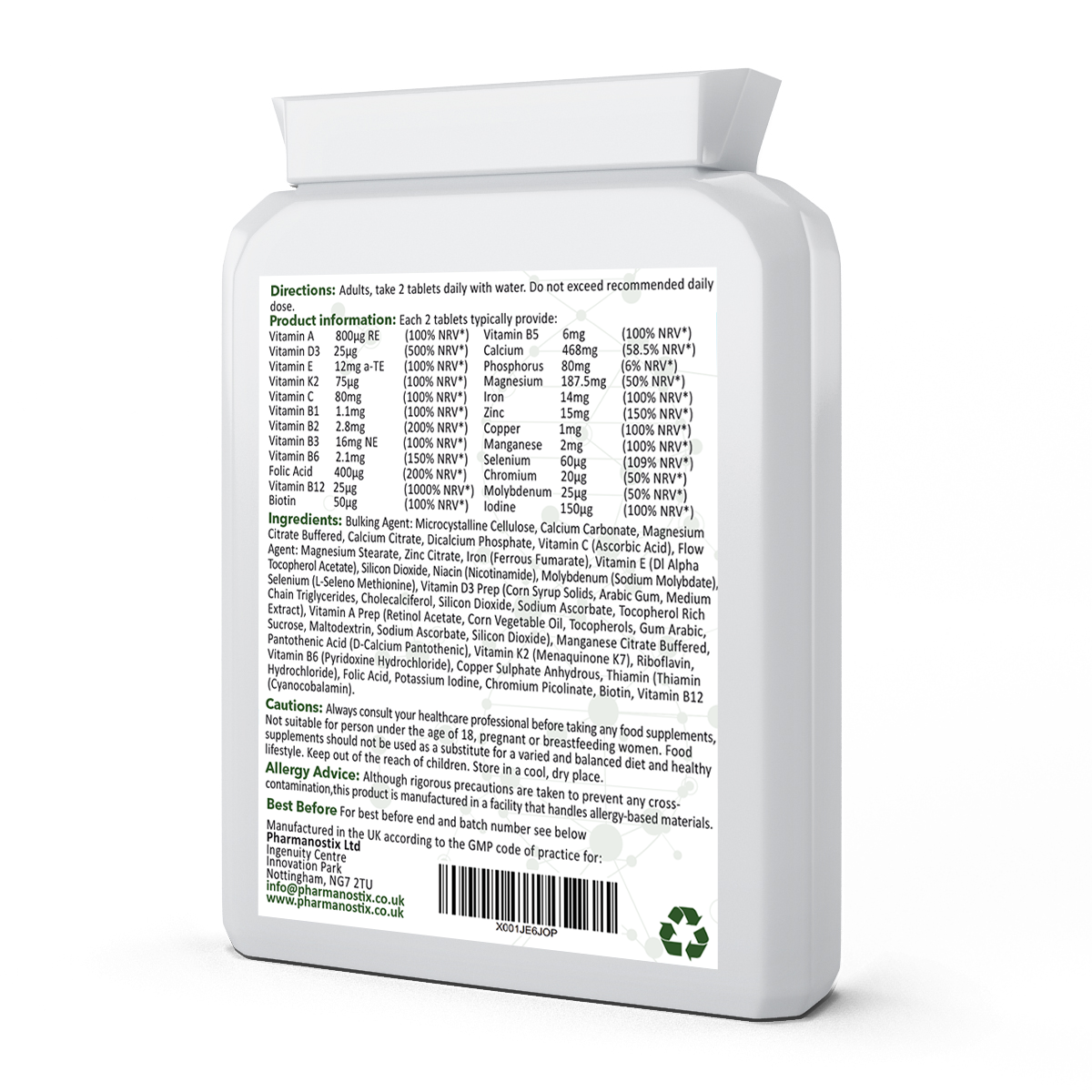 Vegan Multivitamin & Mineral Supplement 60 Tablets
